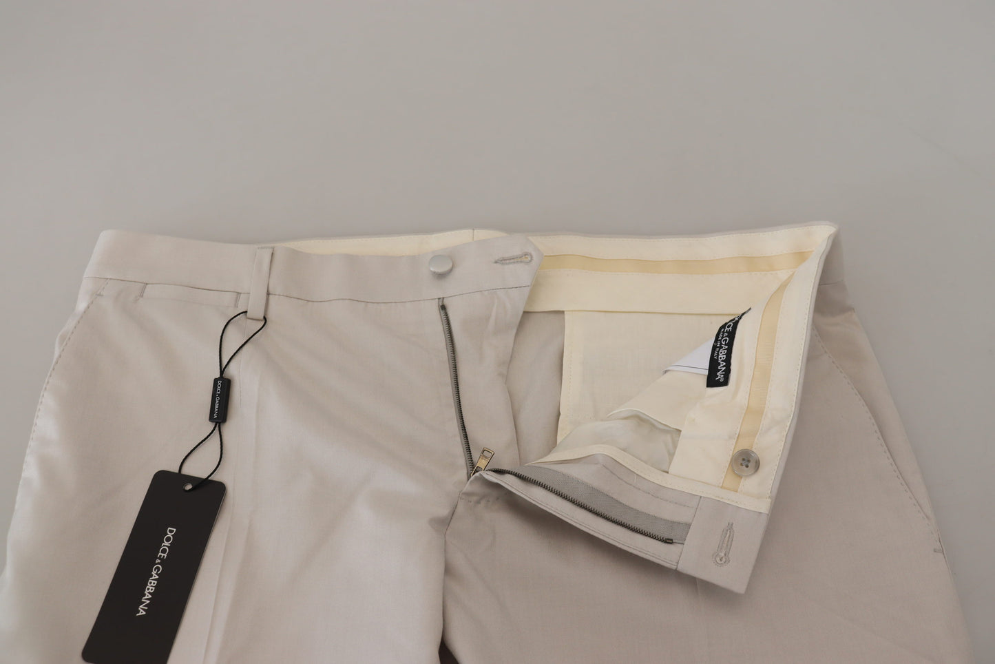 Dolce & Gabbana Men's Off White Silk Mid Waist Chino Pants