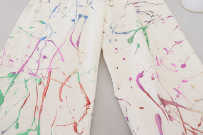 Dolce & Gabbana Men's White Cotton Color Splash Print Denim Pants