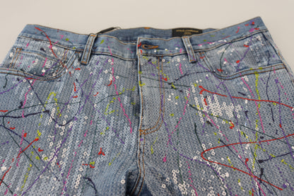 Dolce & Gabbana Men's Blue Cotton Color Splash Print Denim Jeans