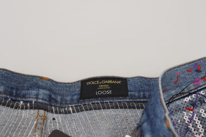 Dolce & Gabbana Men's Blue Cotton Color Splash Print Denim Jeans