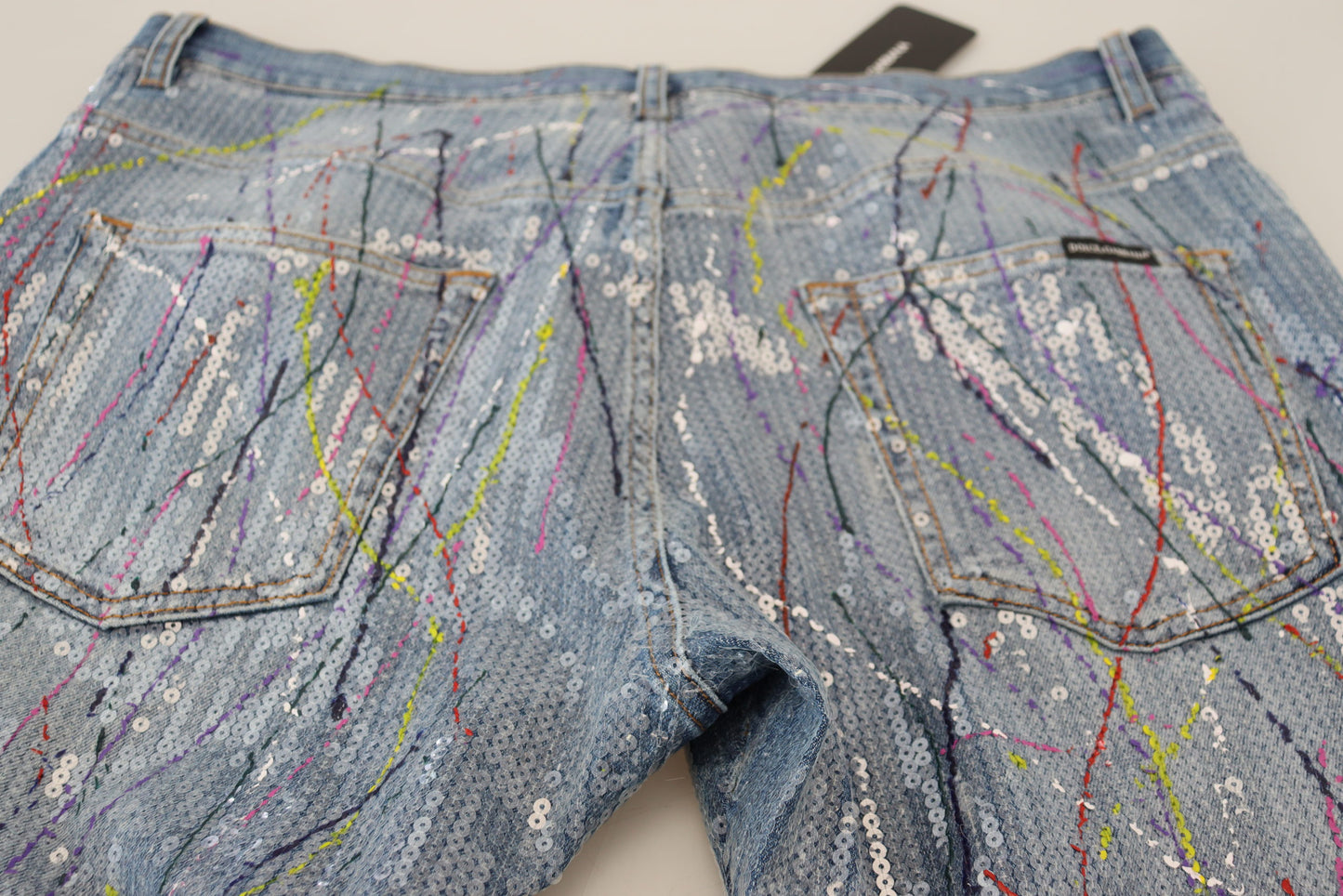 Dolce & Gabbana Men's Blue Cotton Color Splash Print Denim Jeans