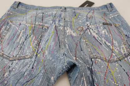 Dolce & Gabbana Men's Blue Cotton Color Splash Print Denim Jeans