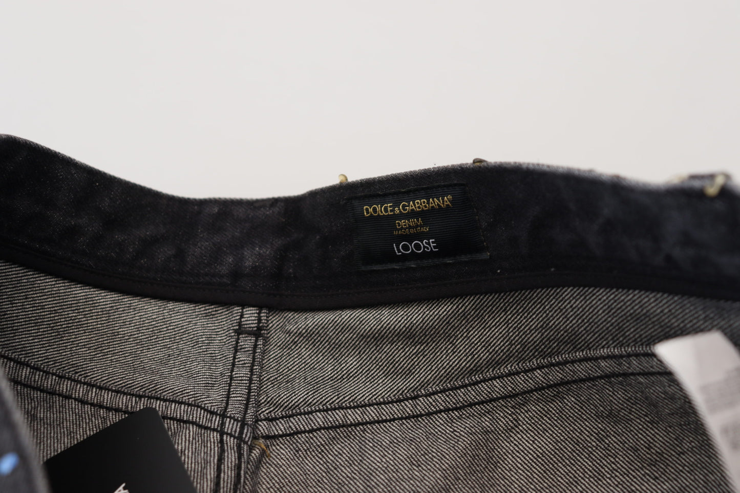 Dolce & Gabbana Men's Black Multicolor Print Tattered Denim Jeans