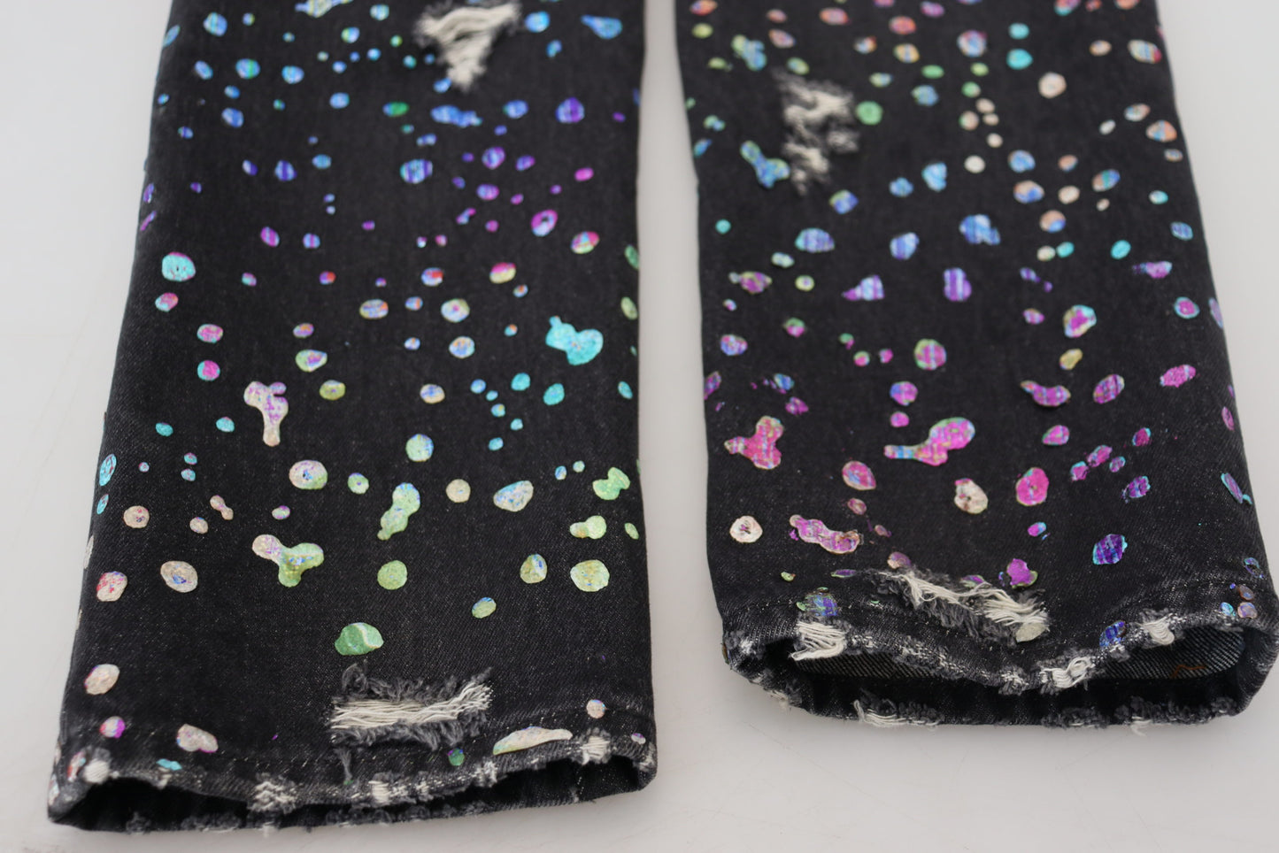 Dolce & Gabbana Men's Black Multicolor Print Tattered Denim Jeans