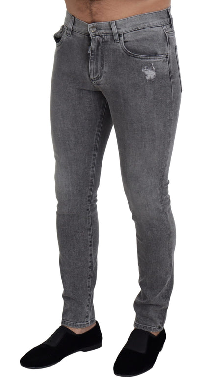 Dolce & Gabbana Men's Grey Washed Cotton Skinny Denim Jeans