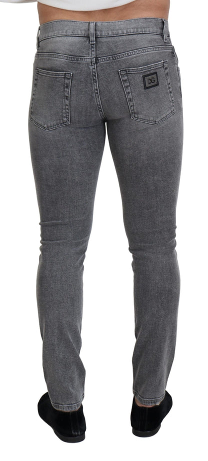 Dolce & Gabbana Men's Grey Washed Cotton Skinny Denim Jeans