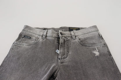 Dolce & Gabbana Men's Grey Washed Cotton Skinny Denim Jeans