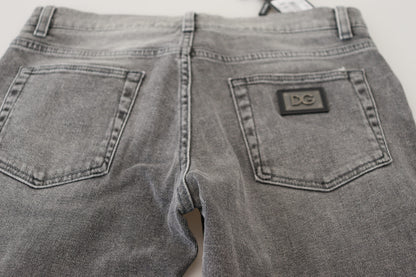 Dolce & Gabbana Men's Grey Washed Cotton Skinny Denim Jeans