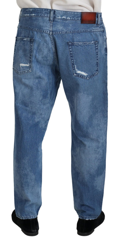 Dolce & Gabbana Men's Blue Washed Cotton Casual Denim Jeans
