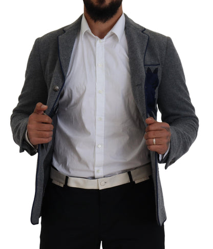 Dolce & Gabbana Men's Gray Wool Roses Slim Fit Jacket Blazer