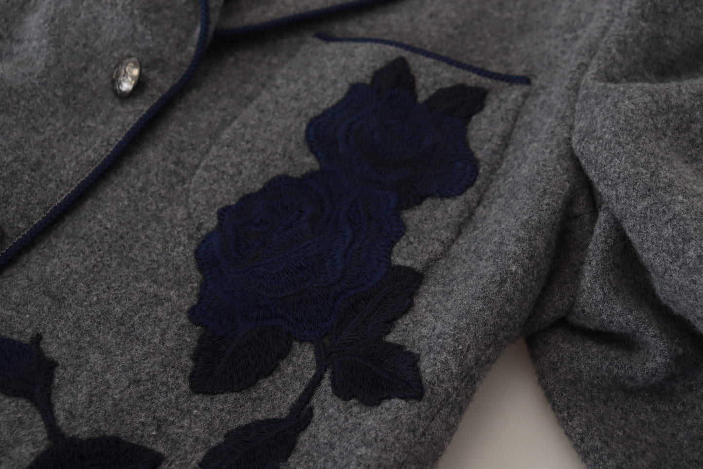 Dolce & Gabbana Men's Gray Wool Roses Slim Fit Jacket Blazer