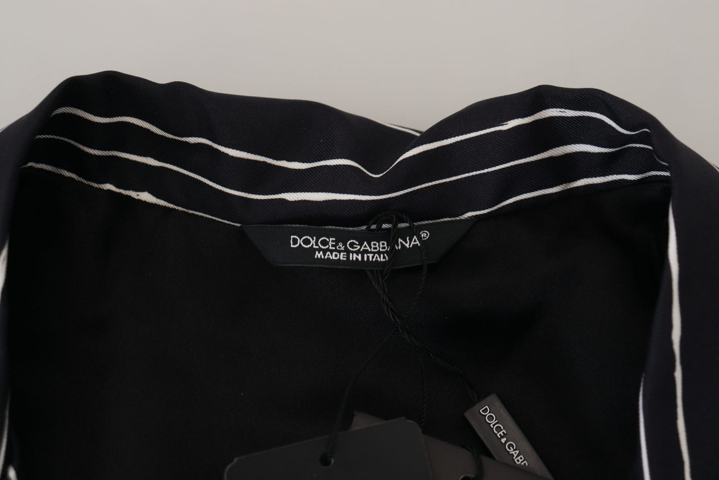 Dolce & Gabbana Men's Blue Striped Silk Pajama Shirt Jacket