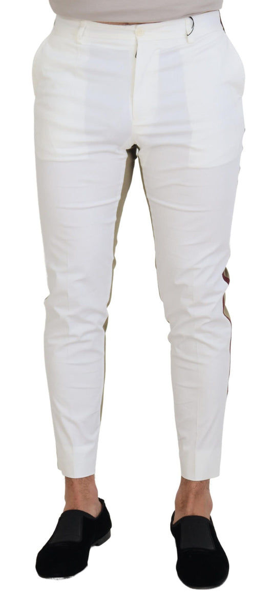 Dolce & Gabbana Men's White Brown Slim Fit Chino Pants