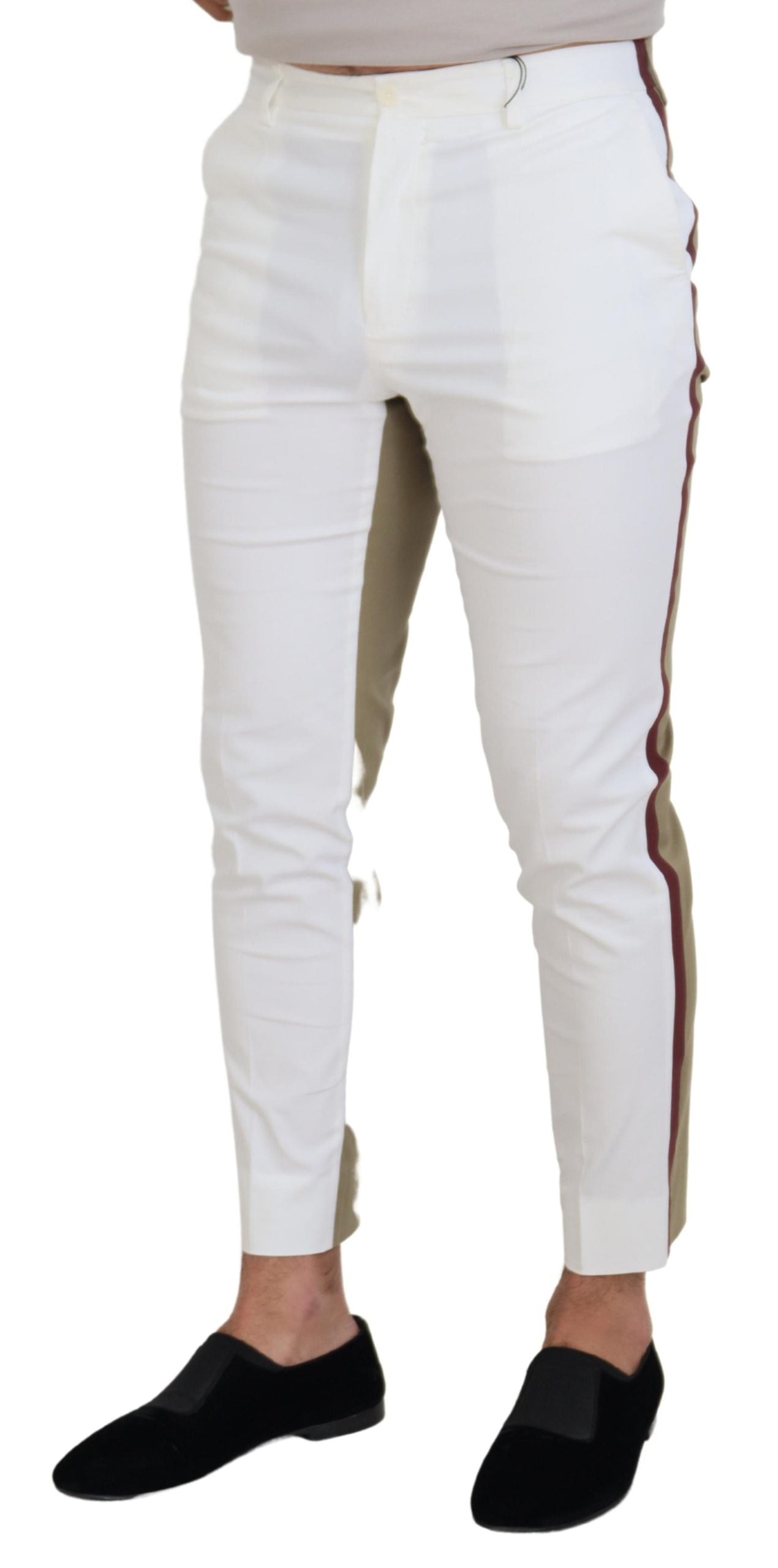 Dolce & Gabbana Men's White Brown Slim Fit Chino Pants