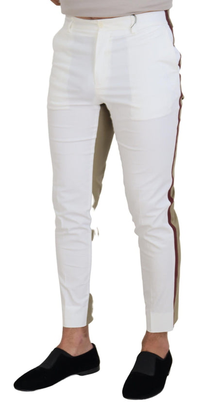 Dolce & Gabbana Men's White Brown Slim Fit Chino Pants