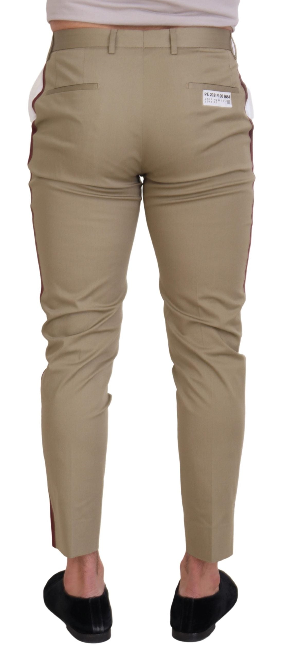 Dolce & Gabbana Men's White Brown Slim Fit Chino Pants