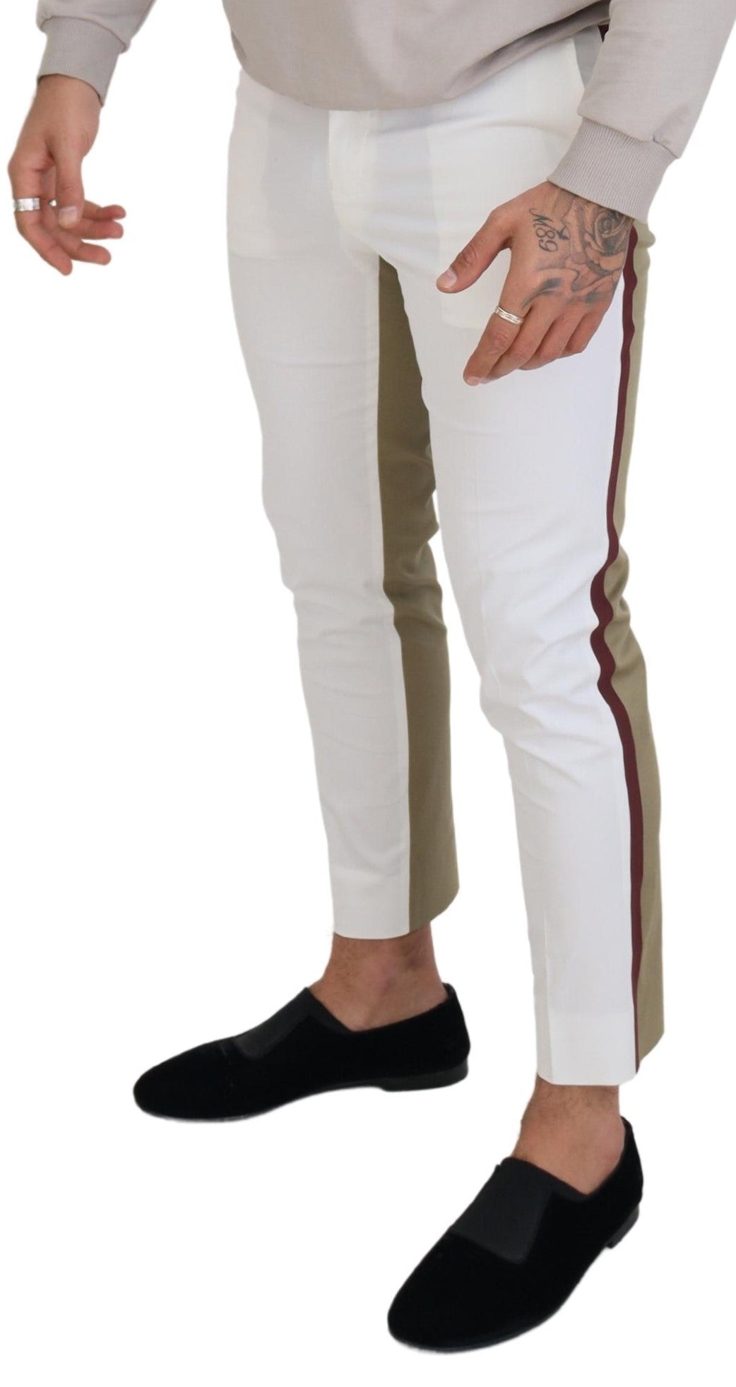 Dolce & Gabbana Men's White Brown Slim Fit Chino Pants