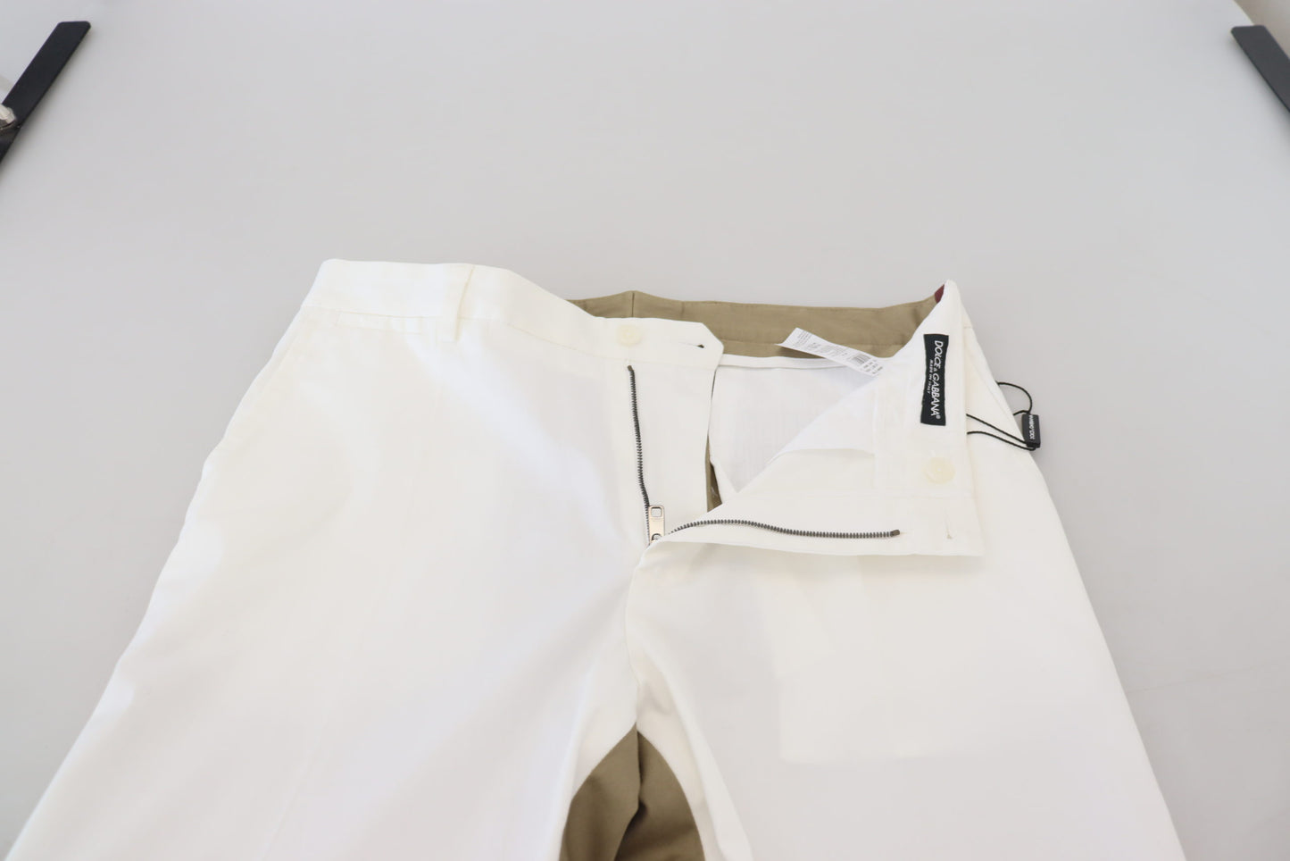 Dolce & Gabbana Men's White Brown Slim Fit Chino Pants