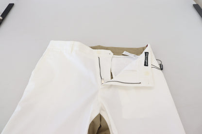 Dolce & Gabbana Men's White Brown Slim Fit Chino Pants