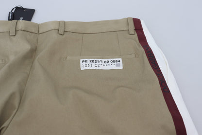 Dolce & Gabbana Men's White Brown Slim Fit Chino Pants