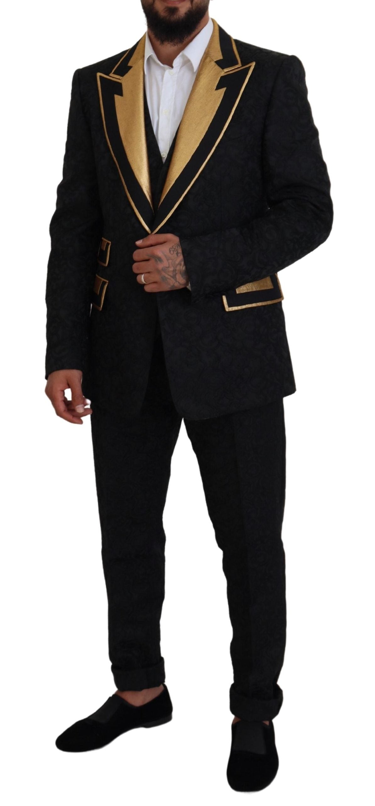 Dolce & Gabbana Men's Black Gold Fantasy Tuxedo Slim Fit Suit
