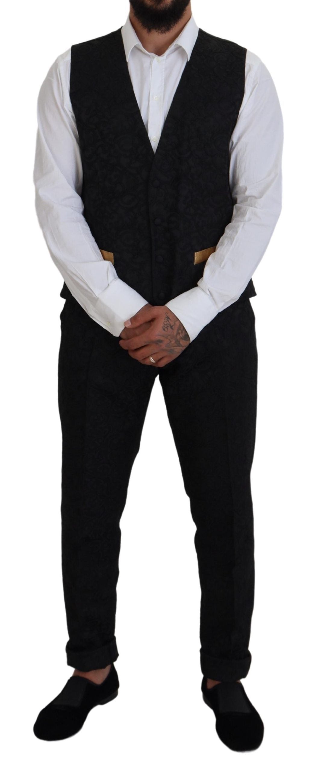 Dolce & Gabbana Men's Black Gold Fantasy Tuxedo Slim Fit Suit
