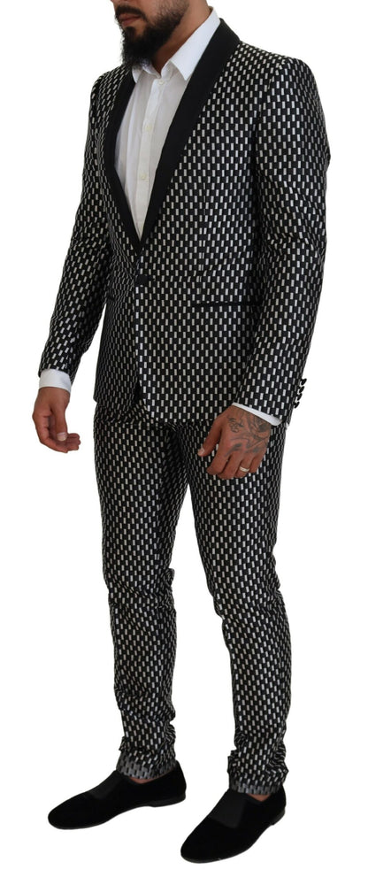 Dolce & Gabbana Men's Black White Silk MARTINI Slim Fit Suit