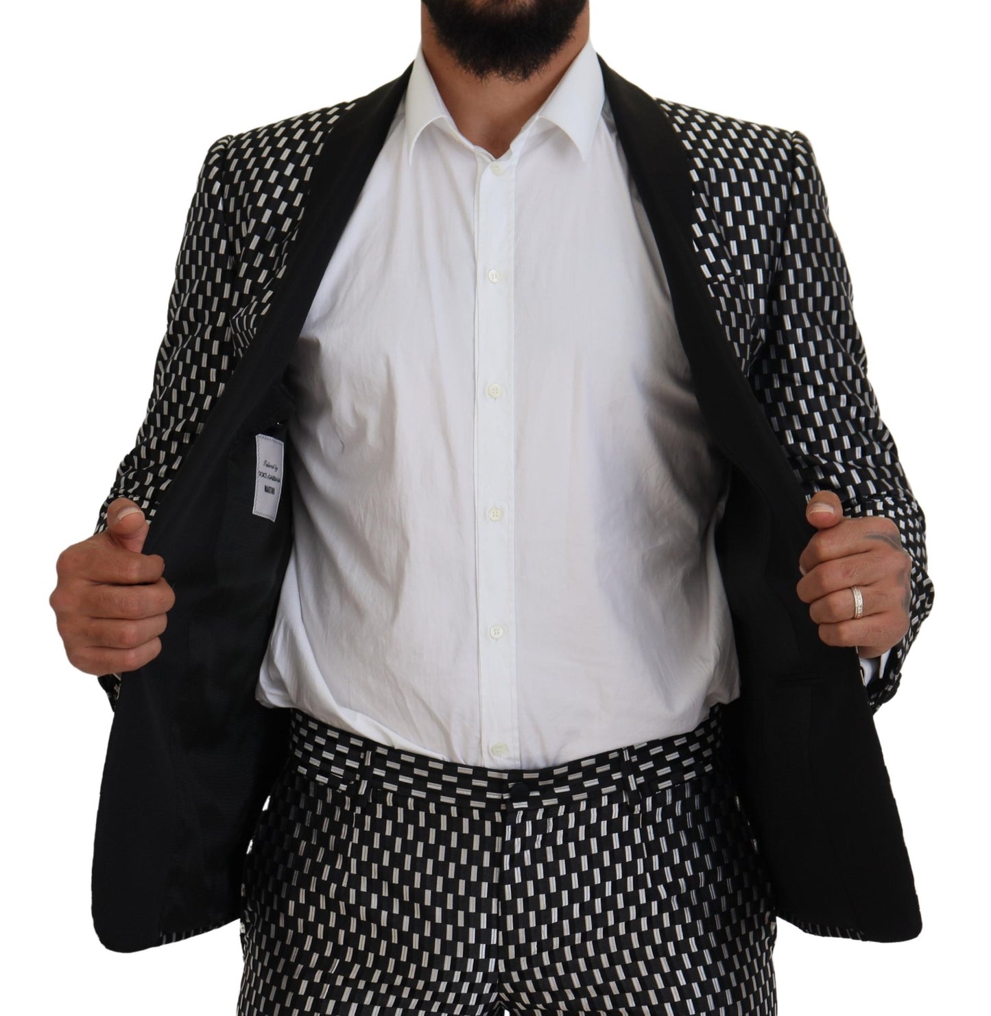 Dolce & Gabbana Men's Black White Silk MARTINI Slim Fit Suit