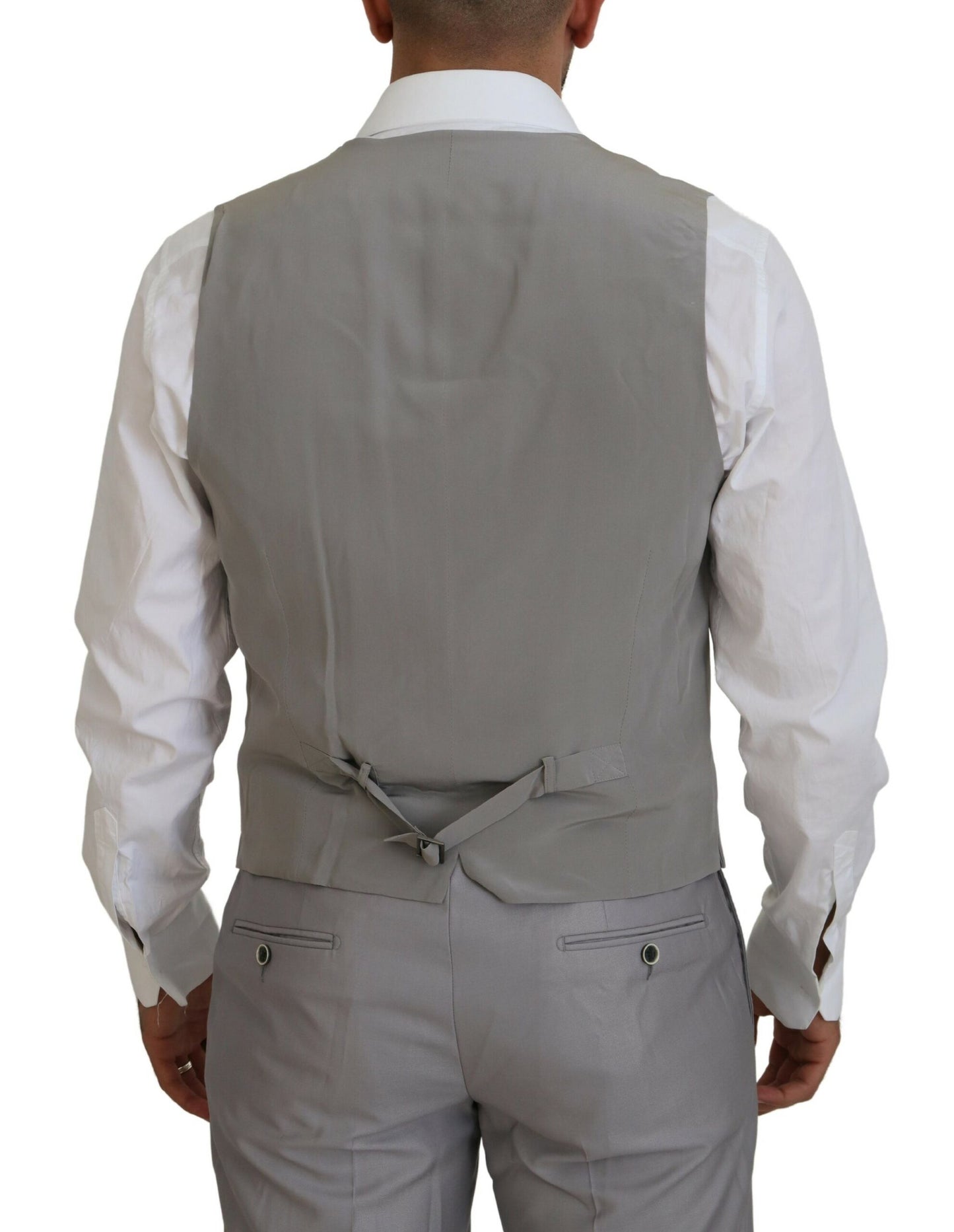 Dolce & Gabbana Men's Silver Wool Silk 3 Piece Slim Fit Suit