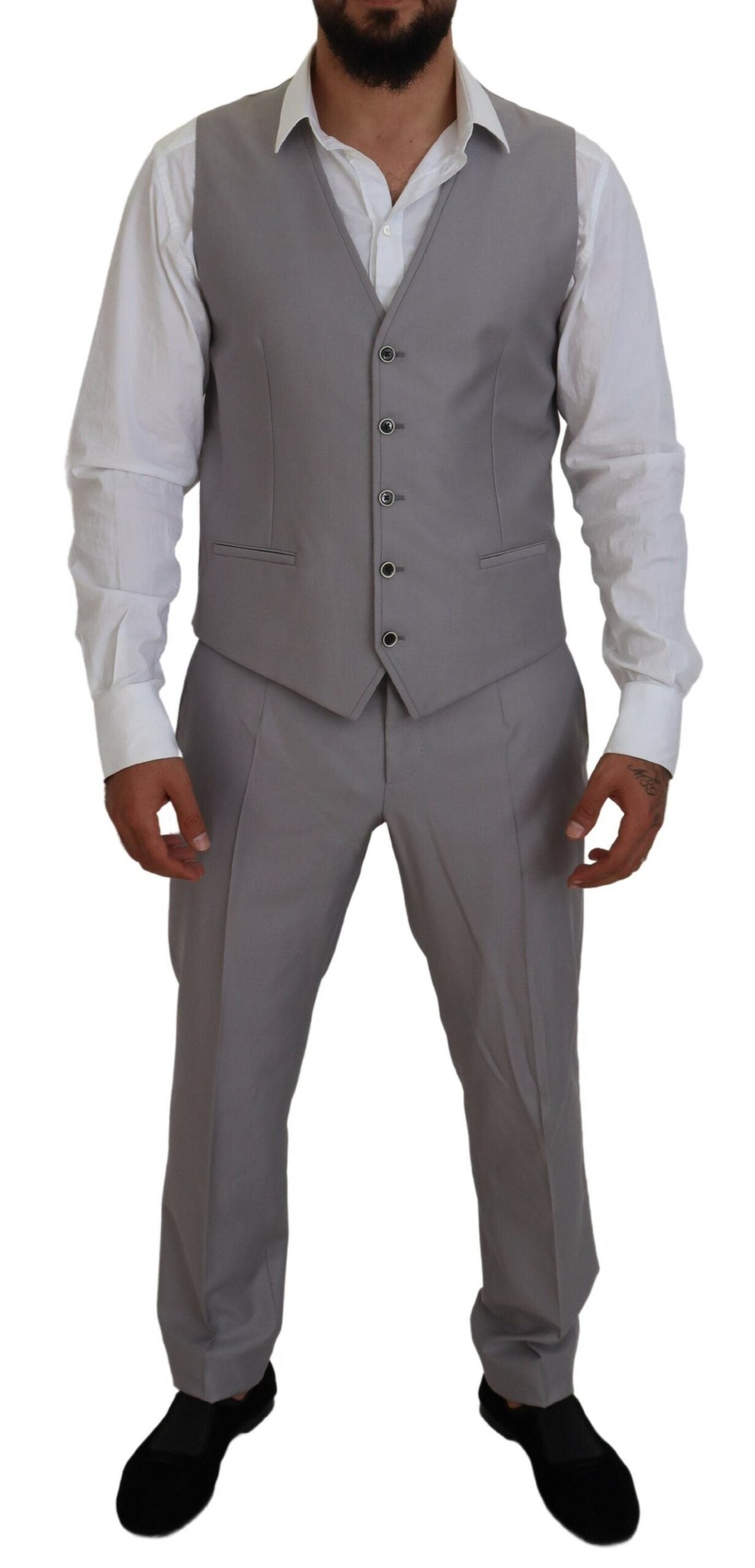 Dolce & Gabbana Men's Silver Wool Silk 3 Piece Slim Fit Suit