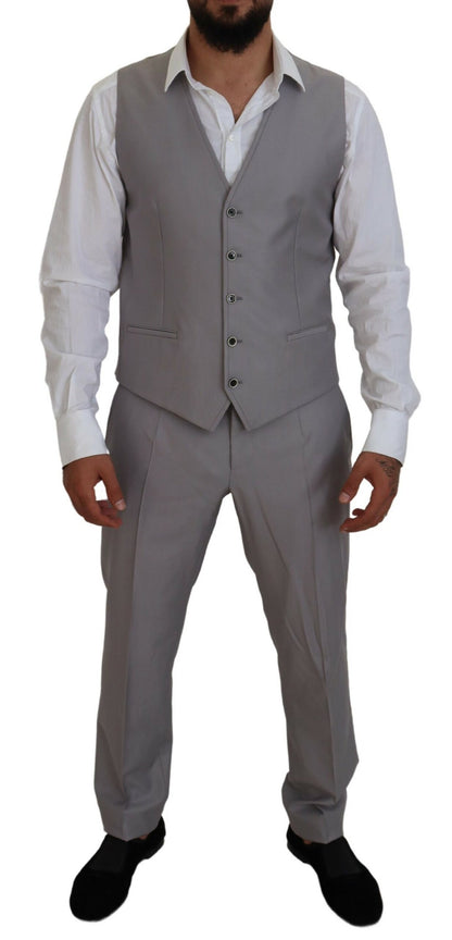 Dolce & Gabbana Men's Silver Wool Silk 3 Piece Slim Fit Suit