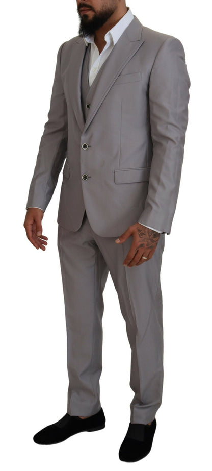 Dolce & Gabbana Men's Silver Wool Silk 3 Piece Slim Fit Suit