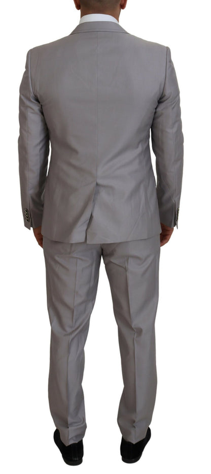 Dolce & Gabbana Men's Silver Wool Silk 3 Piece Slim Fit Suit