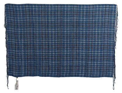 Costume National Blue Linen Shawl Foulard Fringes Scarf