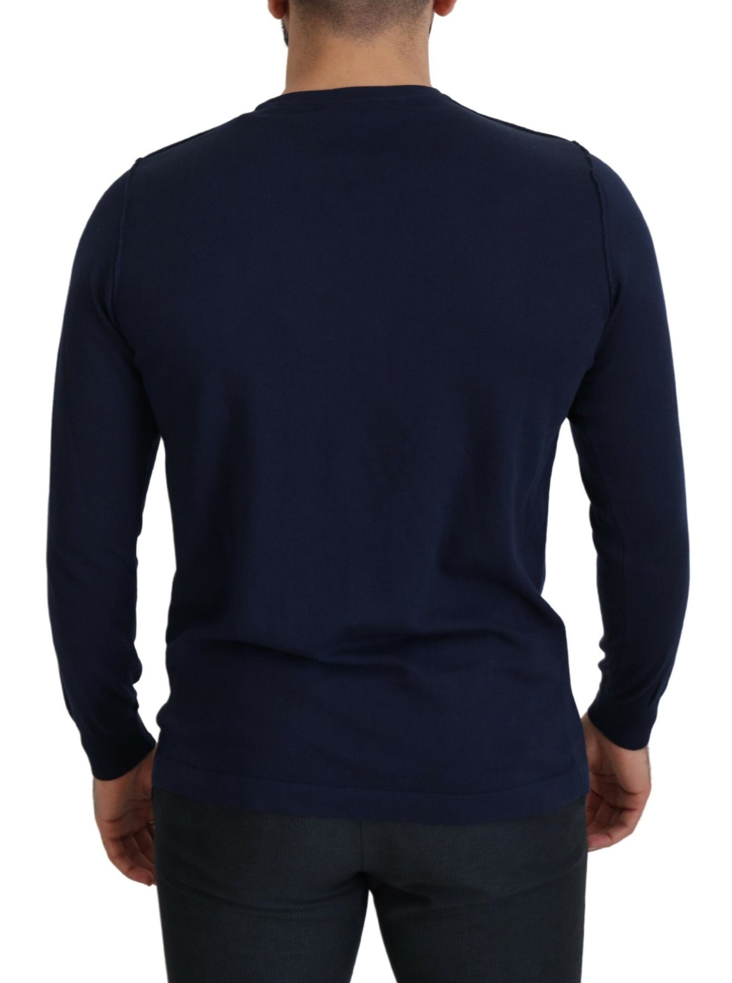 Paolo Pecora MIlano Men's Blue Cotton Crewneck Pullover Sweater