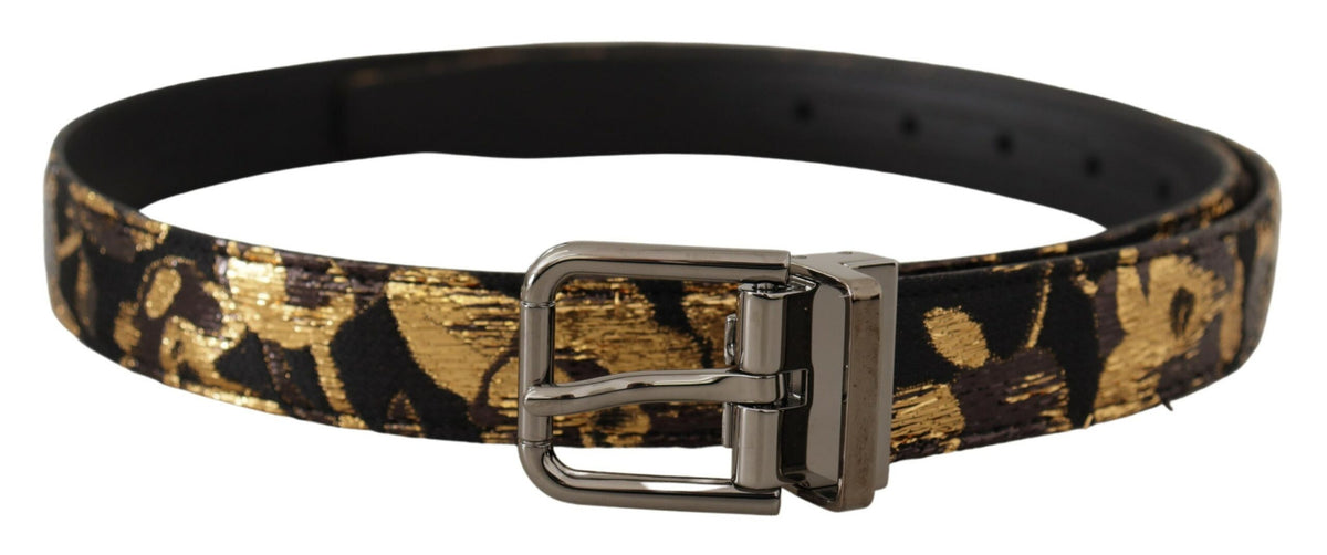 Belt by Dolce & Gabbana for men in leather & metal black, multicolor & jacquard features an artisanal silhouette, showcasing the artisanal craftsmanship of the Leather & Metal Belt collection for a artisanal finish.