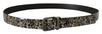Black Marble Print Leather Gray Logo Belt