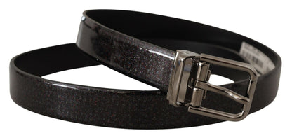 Black Vernice Puntinata Leather Silver Tone Metal Belt