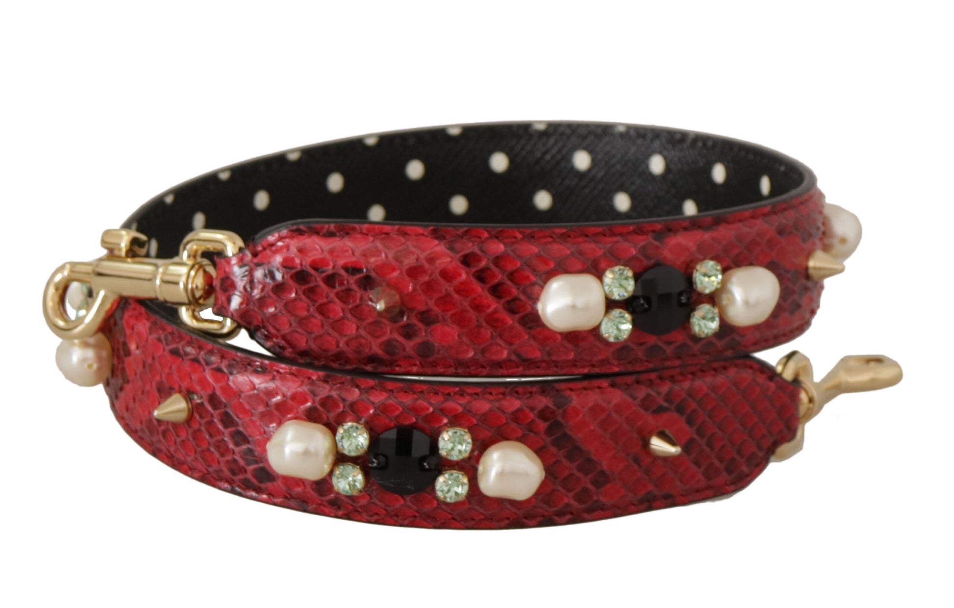 Shoulder Strap by Dolce & Gabbana for unisex in python leather gold & red features a effortlessly chic design, perfectly complementing the signature look of the Python Leather Shoulder Strap.