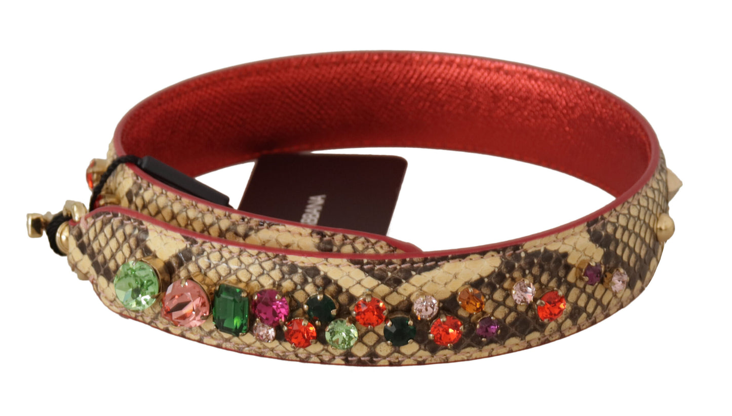 Shoulder Strap by Dolce & Gabbana for unisex in python leather beige & gold features a dynamic silhouette, artfully enhancing the dynamic design of this Python Leather Shoulder Strap.