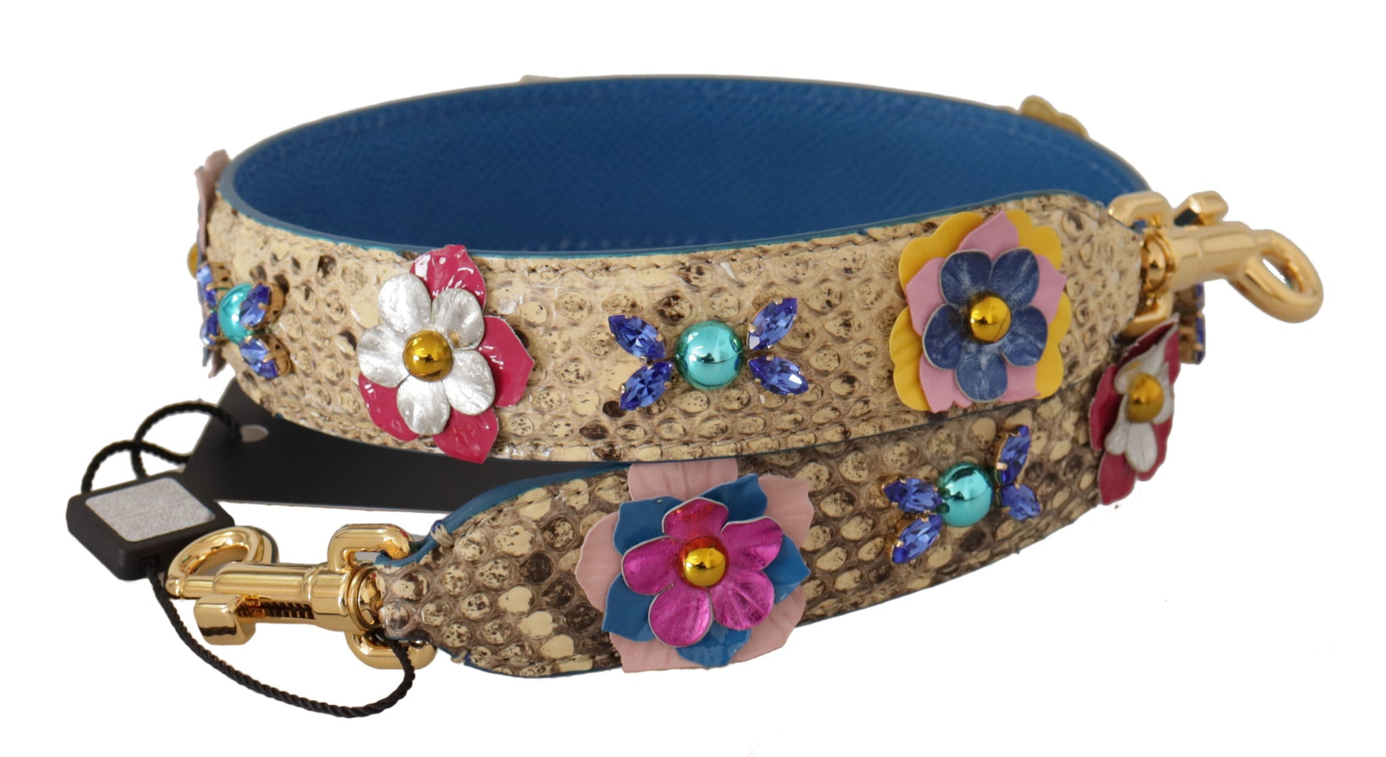 Shoulder Strap by Dolce & Gabbana for unisex in python leather beige, gold & floral features a effortlessly chic design, perfectly complementing the signature look of the Python Leather Shoulder Strap.