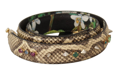 Shoulder Strap by Dolce & Gabbana for unisex in exotic leather & crystal beige & gold features a chic design, presenting a refined view of the Exotic Leather Crystal Shoulder Strap with a chic finish.