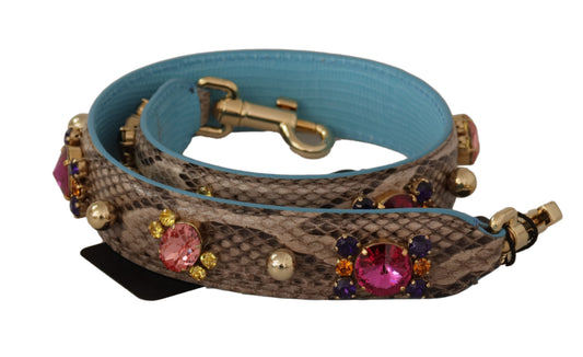 Shoulder Strap by Dolce & Gabbana for unisex in exotic leather & crystal brown & gold features a contemporary design, highlighting the distinctive style of the Exotic Leather Crystal Shoulder Strap with a contemporary finish.