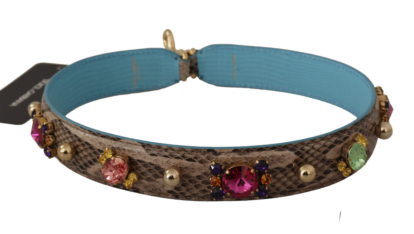 Shoulder Strap by Dolce & Gabbana for unisex in exotic leather & crystal brown & gold features an stylish design, beautifully completing the signature look of the Exotic Leather Crystal Shoulder Strap.