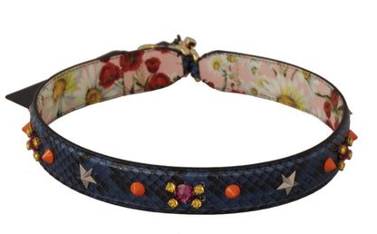 Shoulder Strap by Dolce & Gabbana for unisex in exotic leather & crystal blue & gold features an stylish design, beautifully completing the signature look of the Exotic Leather Crystal Shoulder Strap.