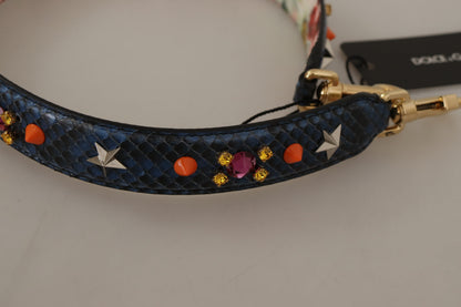 Shoulder Strap by Dolce & Gabbana for unisex in exotic leather & crystal blue & gold features an stylish design, beautifully completing the signature look of the Exotic Leather Crystal Shoulder Strap.