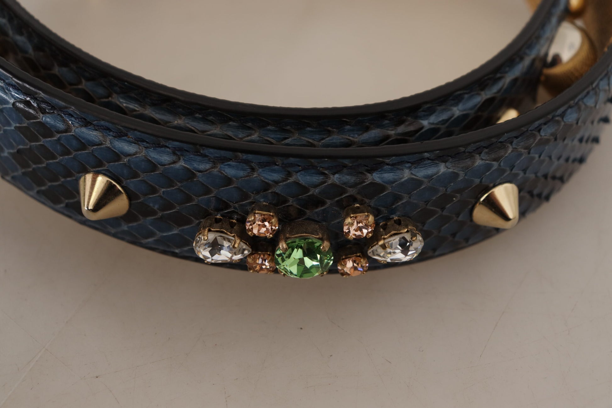 Shoulder Strap by Dolce & Gabbana for unisex in python leather blue & gold features a contemporary design, highlighting the distinctive style of the Python Leather Shoulder Strap with a contemporary finish.