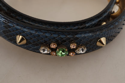 Shoulder Strap by Dolce & Gabbana for unisex in python leather blue & gold features a contemporary design, highlighting the distinctive style of the Python Leather Shoulder Strap with a contemporary finish.