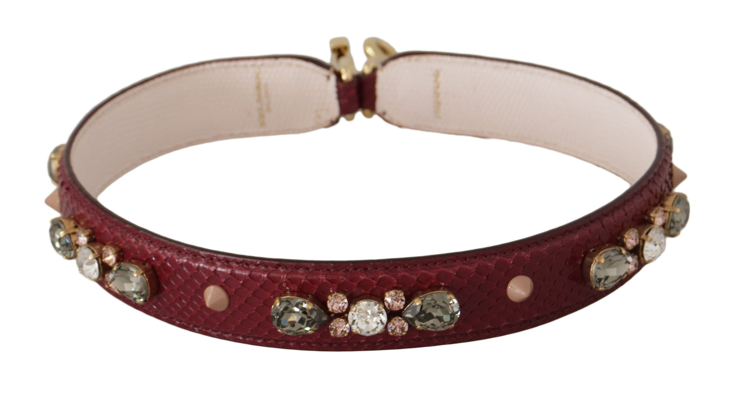 Shoulder Strap by Dolce & Gabbana for unisex in python leather bordeaux, gold & red features a dynamic silhouette, artfully enhancing the dynamic design of this Python Leather Shoulder Strap.