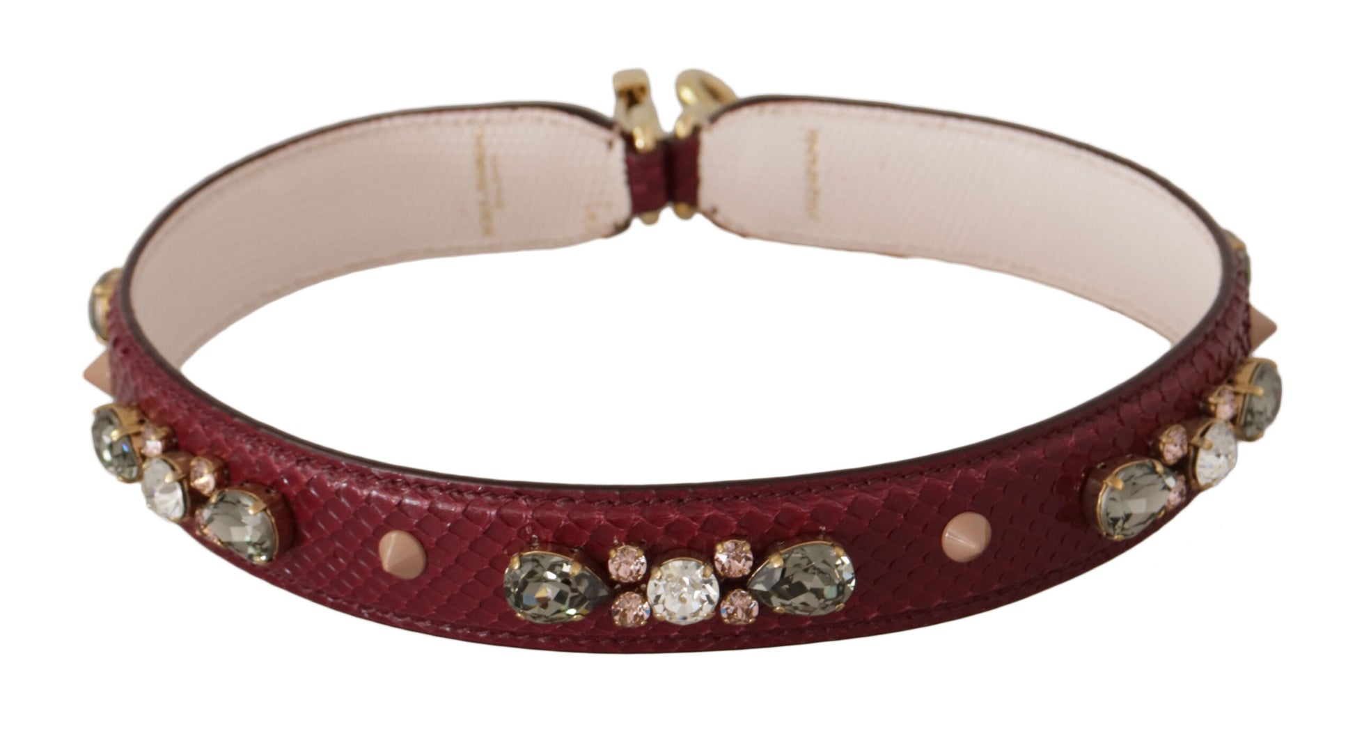 Shoulder Strap by Dolce & Gabbana for unisex in python leather bordeaux, gold & red features a dynamic silhouette, artfully enhancing the dynamic design of this Python Leather Shoulder Strap.